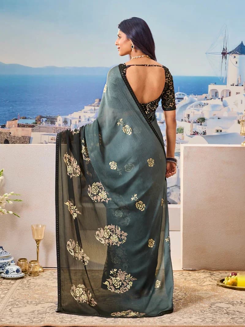 Laxmipati Black Silk Blend Floral Printed Saree 2