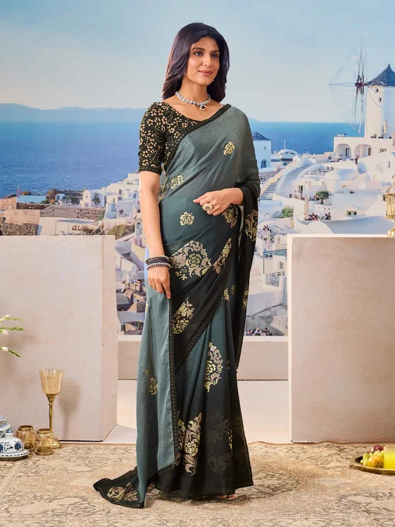 Laxmipati Black Silk Blend Floral Printed Saree 4