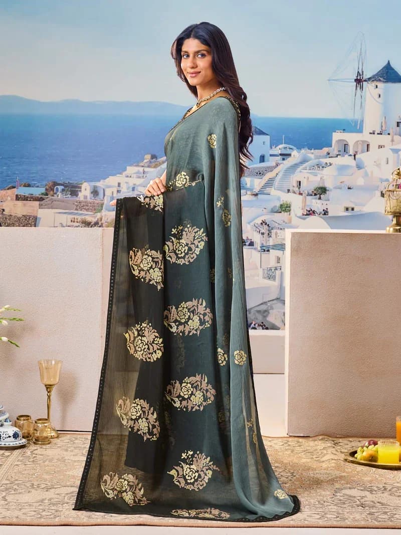 Laxmipati Black Silk Blend Floral Printed Saree 5