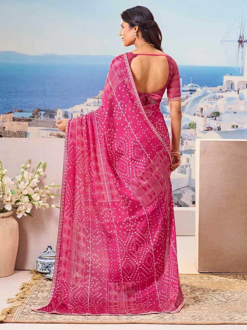 Laxmipati Pink Silk Blend Bandhani Printed Saree 2