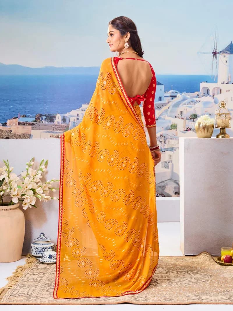 Laxmipati Mustard Georgette Geometric Printed Saree 2