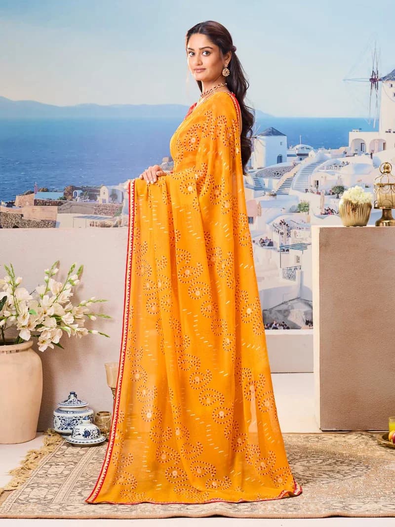 Laxmipati Mustard Georgette Geometric Printed Saree 4