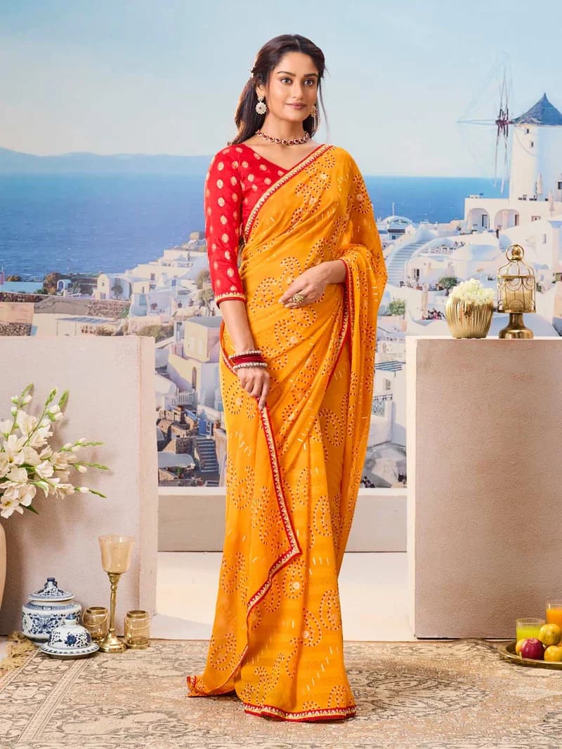 Laxmipati Mustard Georgette Geometric Printed Saree 5