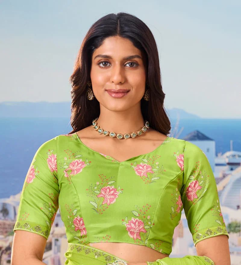 Laxmipati Green Chiffon Floral Printed Saree 1