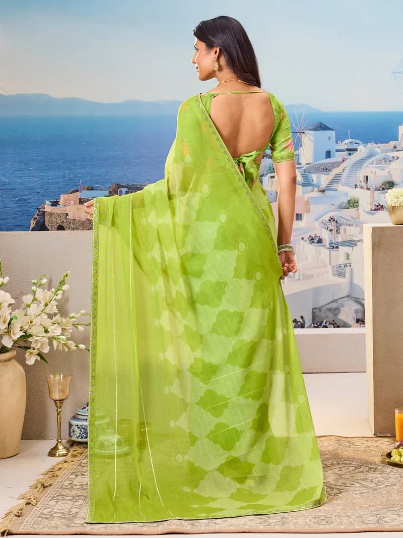 Laxmipati Green Chiffon Floral Printed Saree 2