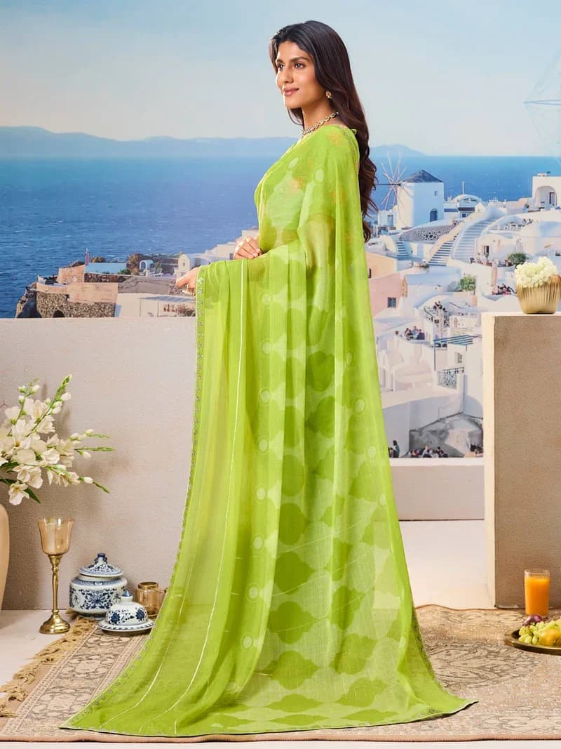 Laxmipati Green Chiffon Floral Printed Saree 4
