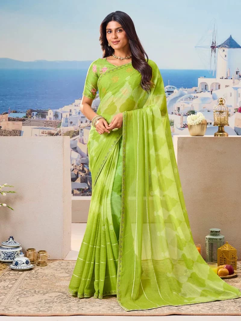 Laxmipati Green Chiffon Floral Printed Saree 6