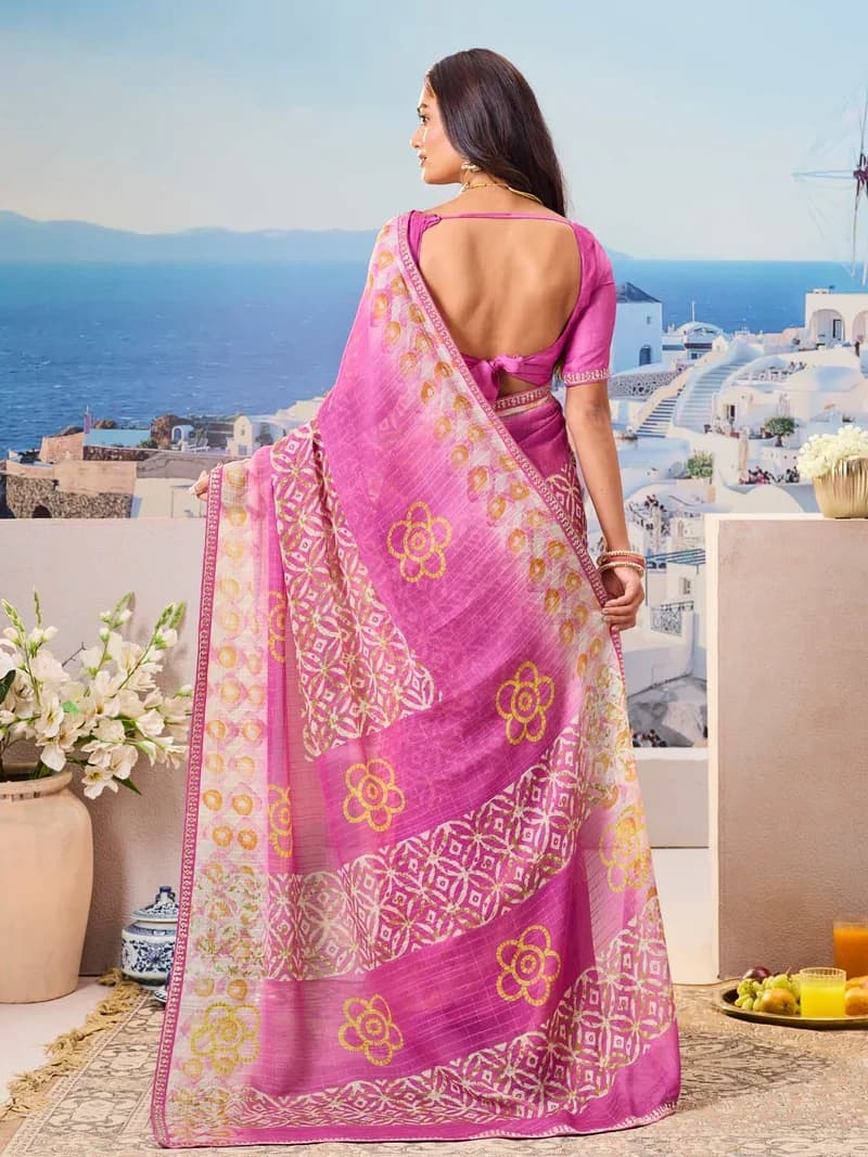 Laxmipati Purple Chiffon Floral Printed Saree 1