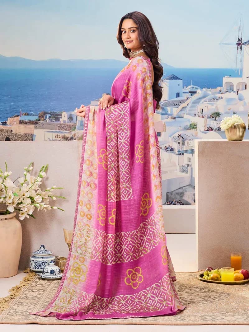 Laxmipati Purple Chiffon Floral Printed Saree 4