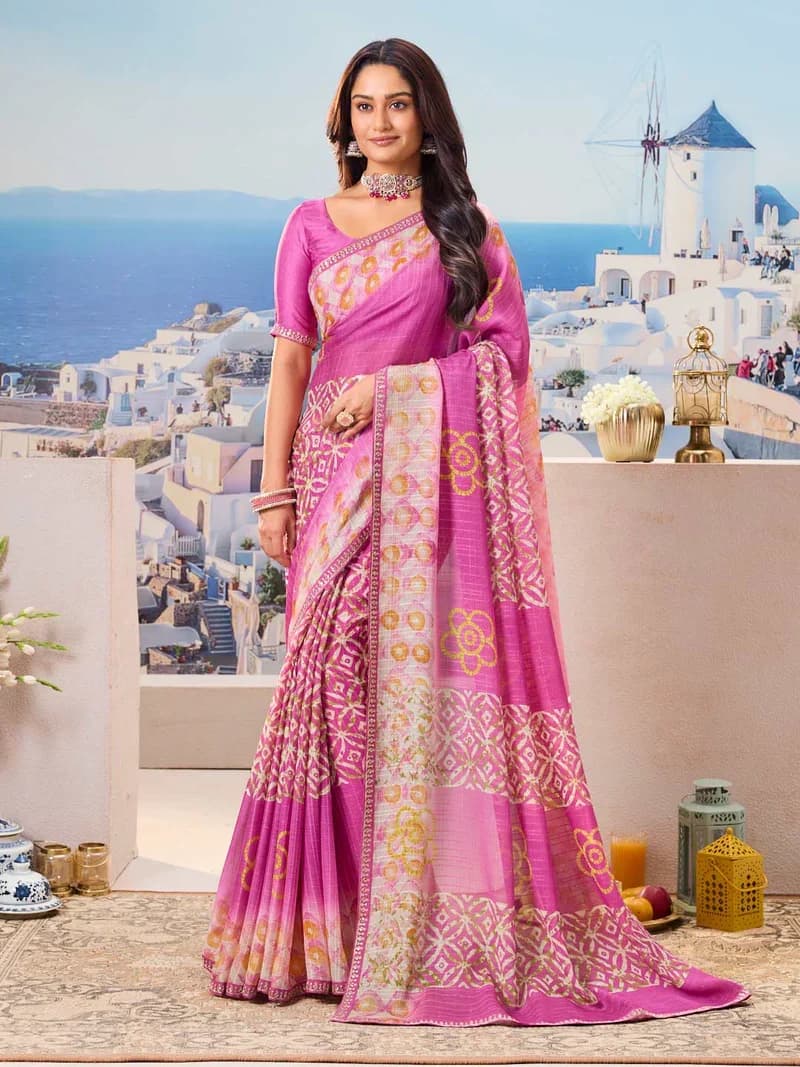 Laxmipati Purple Chiffon Floral Printed Saree