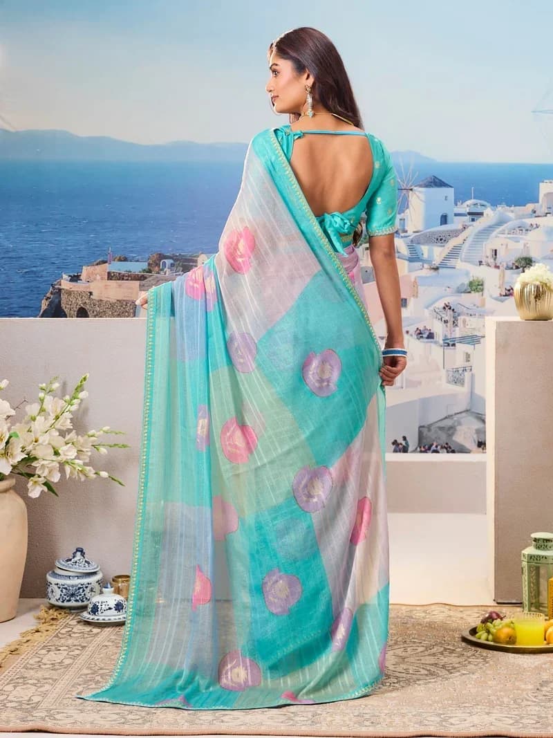 Laxmipati Purple Chiffon Geometric Printed Saree 2