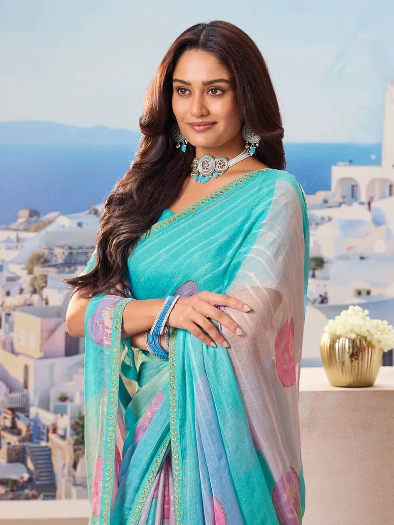 Laxmipati Purple Chiffon Geometric Printed Saree 3