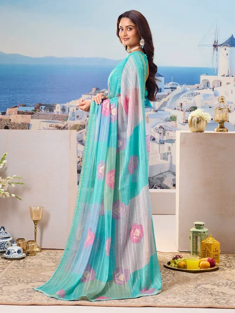 Laxmipati Purple Chiffon Geometric Printed Saree 5