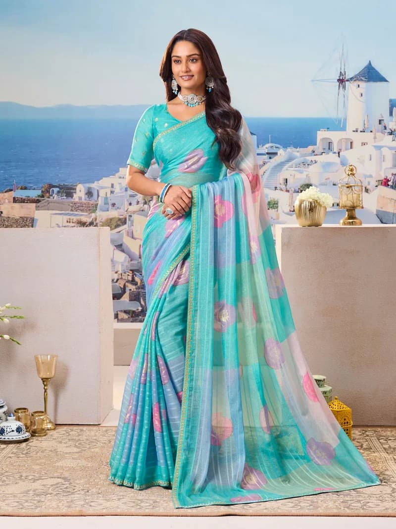 Laxmipati Purple Chiffon Geometric Printed Saree 6