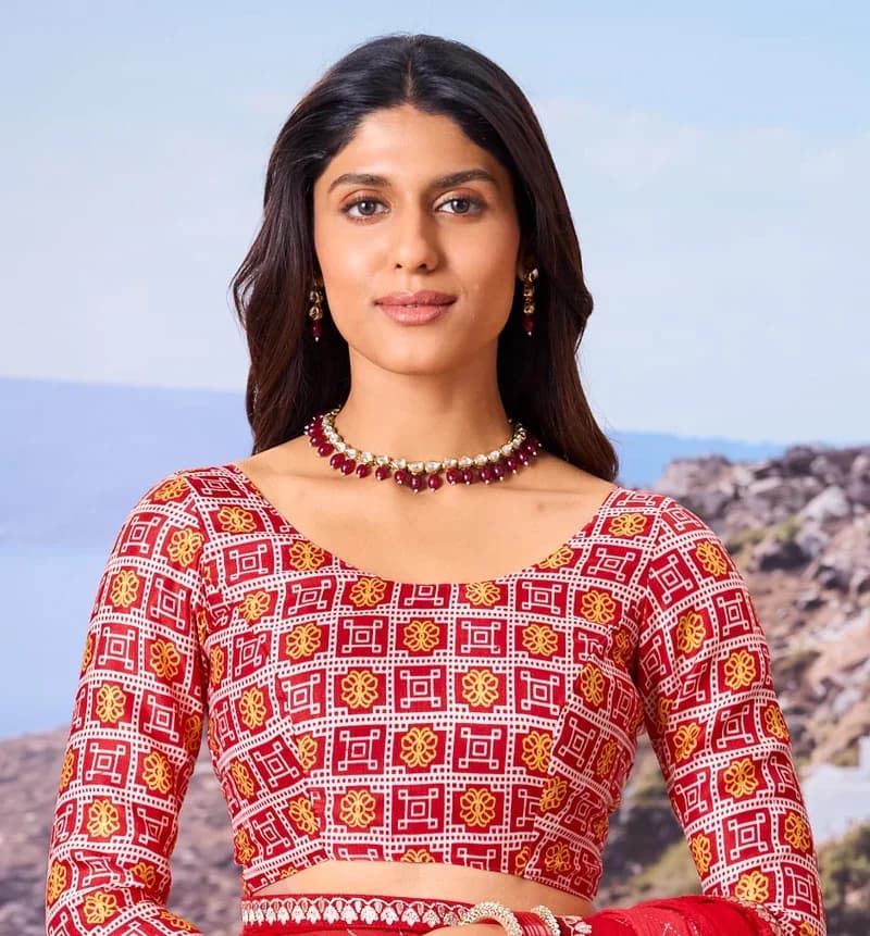 Laxmipat Red Chiffon Floral Printed Saree 1