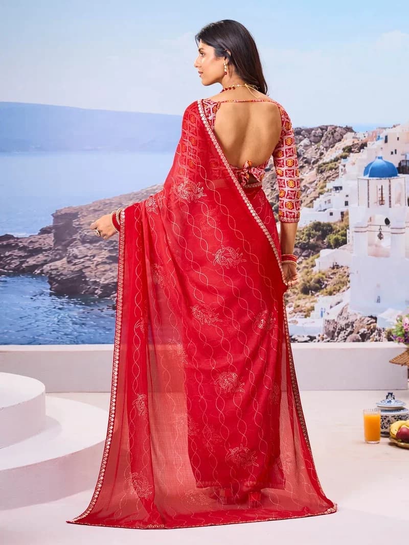 Laxmipat Red Chiffon Floral Printed Saree 2