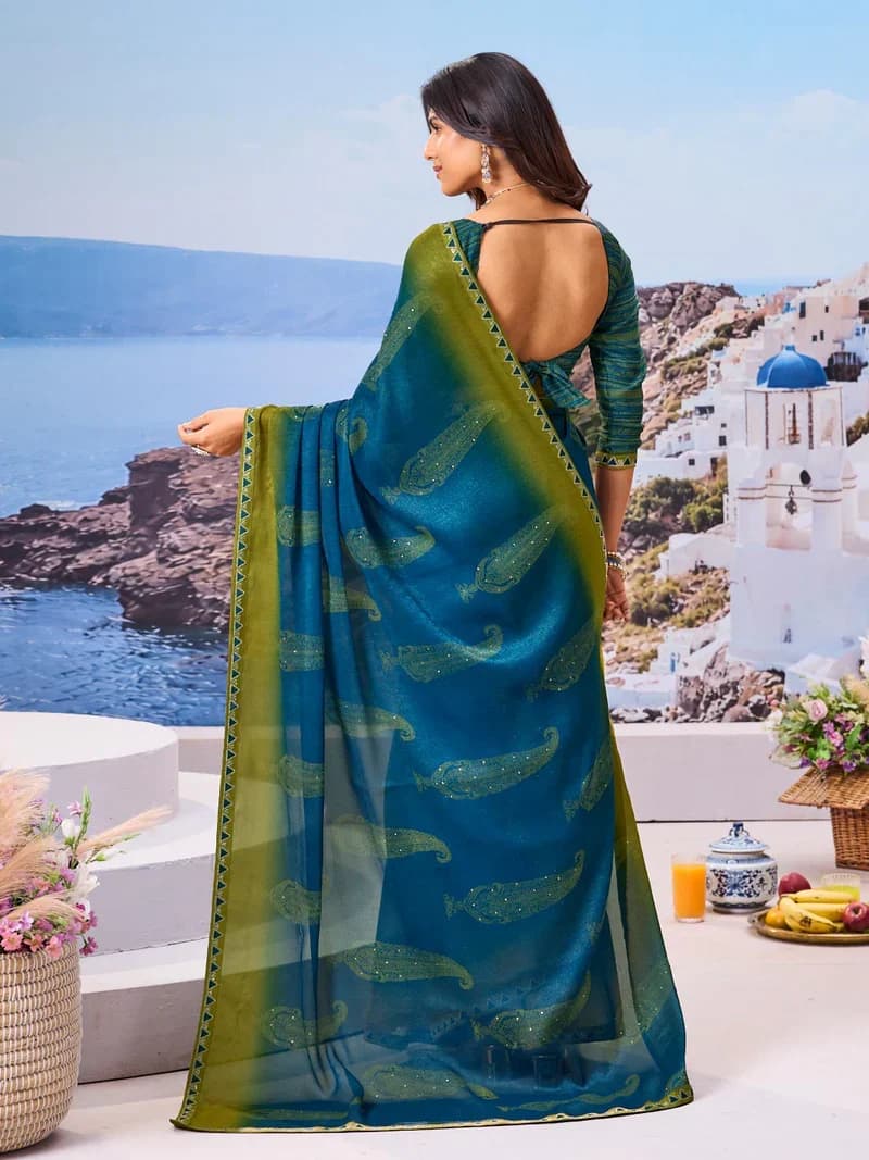 Laxmipati Blue Silk Blend Floral Printed Saree 2