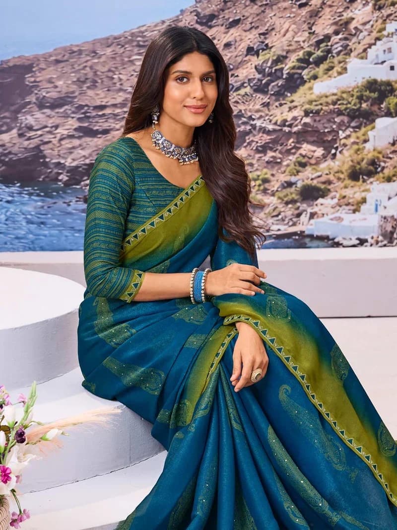 Laxmipati Blue Silk Blend Floral Printed Saree 3