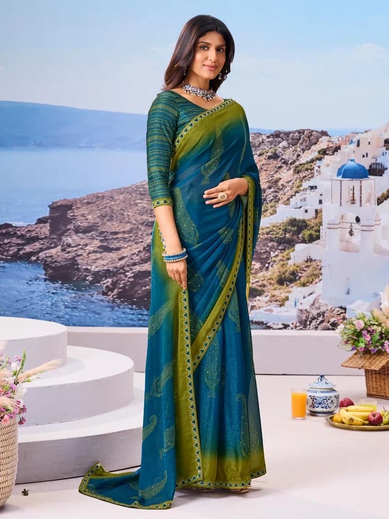 Laxmipati Blue Silk Blend Floral Printed Saree 4