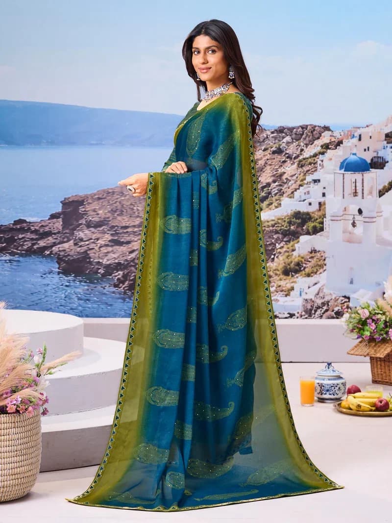 Laxmipati Blue Silk Blend Floral Printed Saree 5