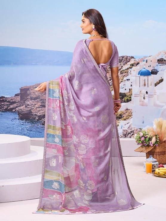 Laxmipati Lavender Chiffon Floral Printed Saree 2