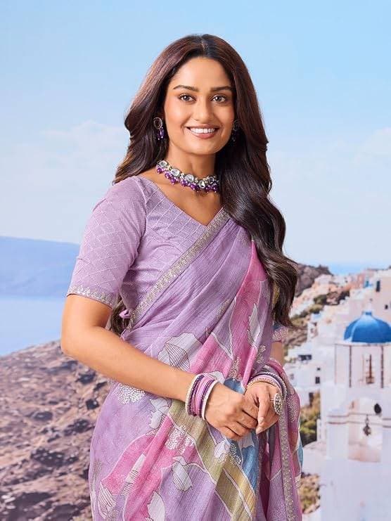 Laxmipati Lavender Chiffon Floral Printed Saree 3