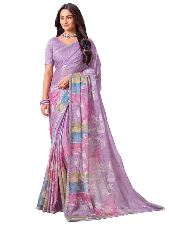 Laxmipati Lavender Chiffon Floral Printed Saree 6