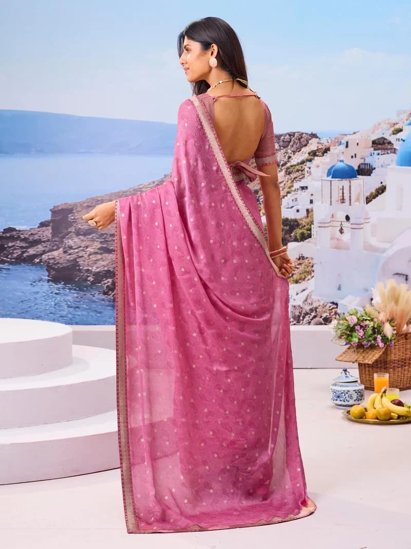 Laxmipati Pink Silk Blend Floral Printed Saree 2
