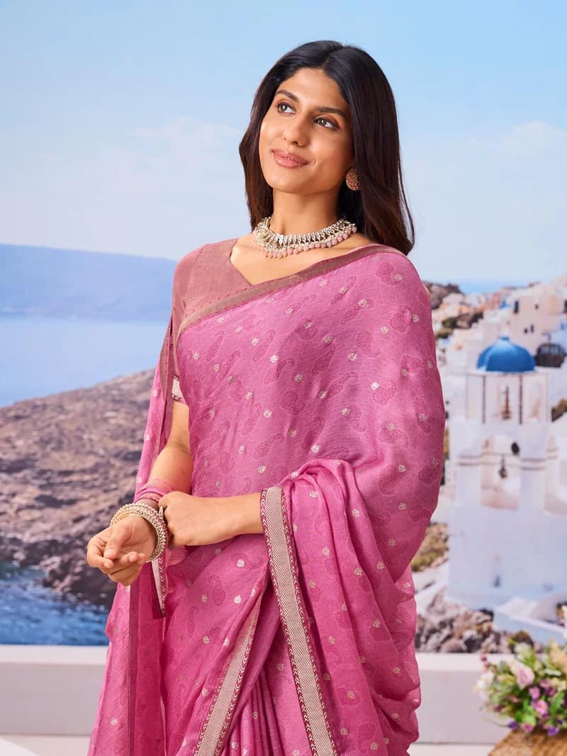 Laxmipati Pink Silk Blend Floral Printed Saree 3