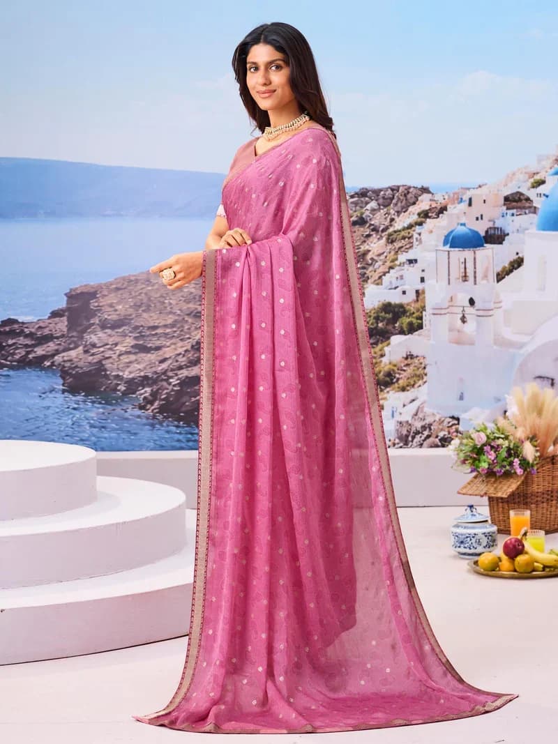 Laxmipati Pink Silk Blend Floral Printed Saree 5