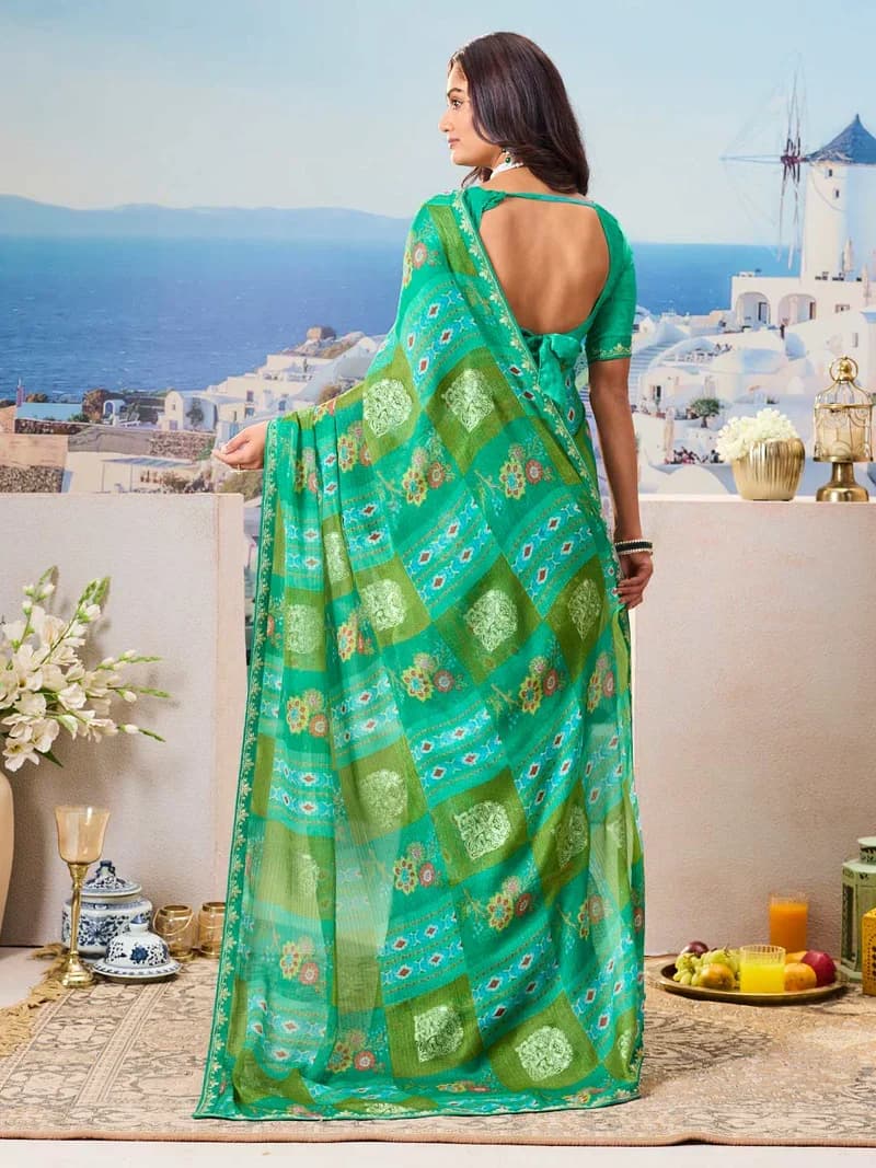Laxmipati Green Chiffon Floral Printed Sareef 2