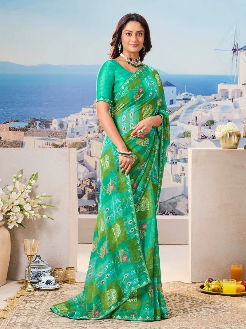 Laxmipati Green Chiffon Floral Printed Sareef 4