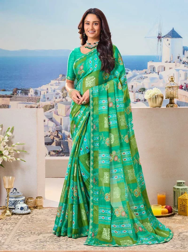 Laxmipati Green Chiffon Floral Printed Sareef 5
